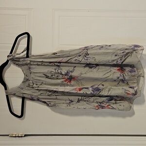 Top Blouse 100% Silk Halter Womens Medium Gray side neck tie floral